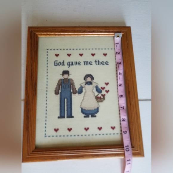 Vintage Framed with glass Cross Stitching God Gave Me Thee - Picture 7 of 8